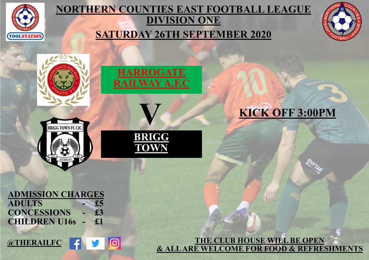 This Saturday <a href="/THERAILFC/">Harrogate Railway Athletic FC</a>  Are Again At Home In The <a href="/NCEL/">Macron NCEL</a>  To Visitors <a href="/officialbrigg/">Brigg Town FC (A Community Interest Club)</a> 
You May Pay On The Gate Or PreBook Your Tickets Here :-
ticketsource.co.uk/whats-on/harro…

#uptherail #NonLeague #nonleaguefootball