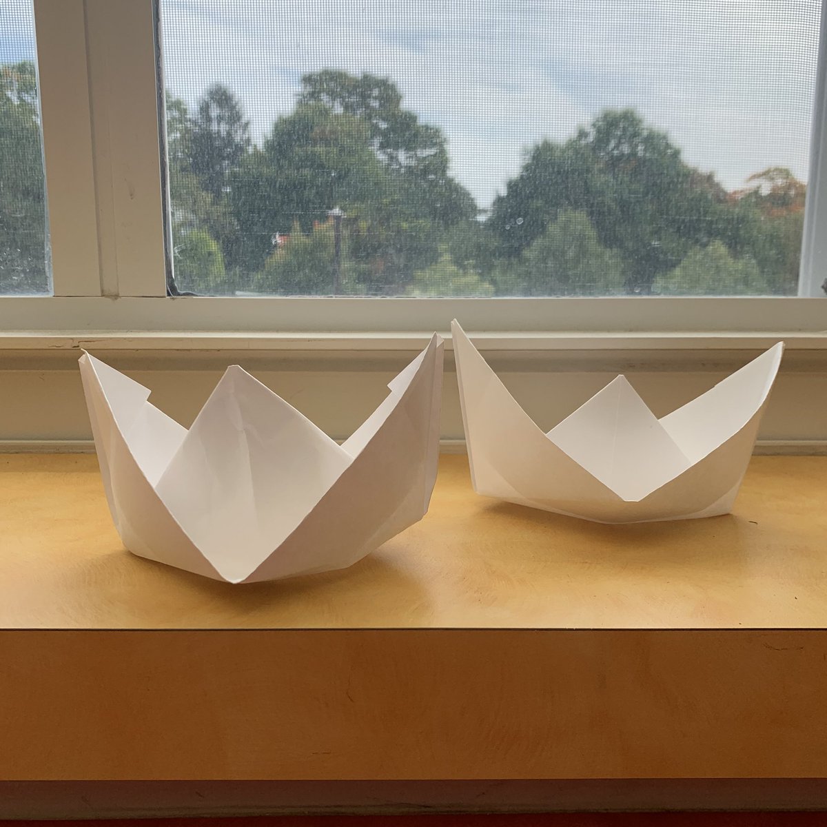 ms_shediac's tweet photo. A @HarringtonHAWKS 5th grade superstar taught me how to make an origami boat yesterday. Mine is a little wrinkled but I’m working on it! https://t.co/7Z2bv8HueG