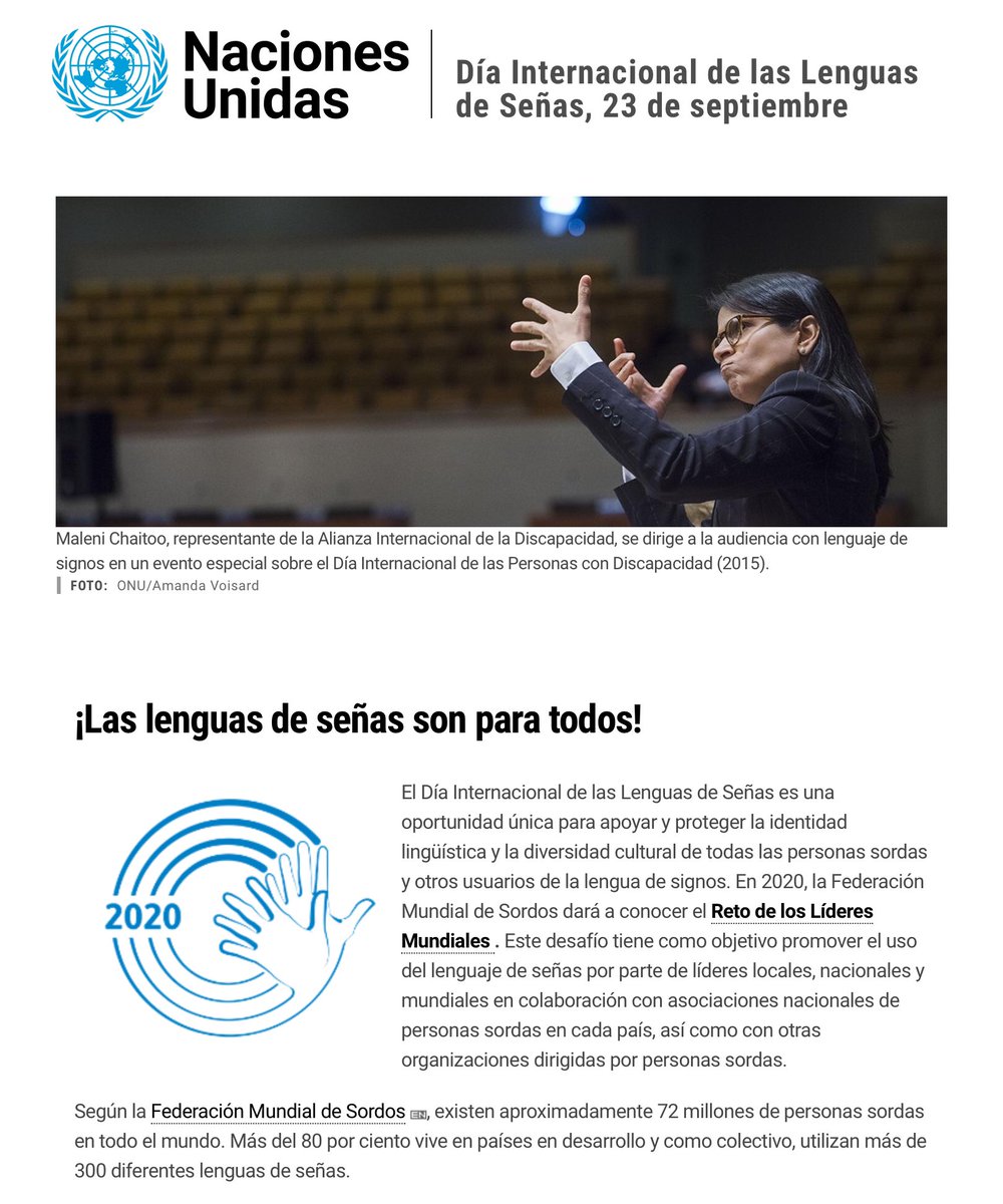 NoInvisibles's tweet image. Hoy es #DíaDeLasLenguasDeSeñas #SignLanguagesDay
Declararado x @ONU_es en 2017 para reivindicarlas como parte de la diversidad lingüística y cultural.
Hay 72 millones de personas sordas q utilizan unas 300 lenguas de señas, 80% vive en países en desarrollo
un.org/es/observances…