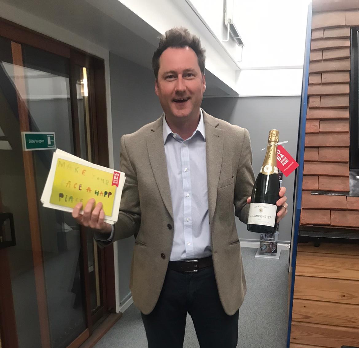 wobateam's tweet image. And the bubbly keeps flowing!!!

Handing out champagne to #WOBA2020 finalists 
 @RooflightCo and @iRepairTech 

See you on Friday!