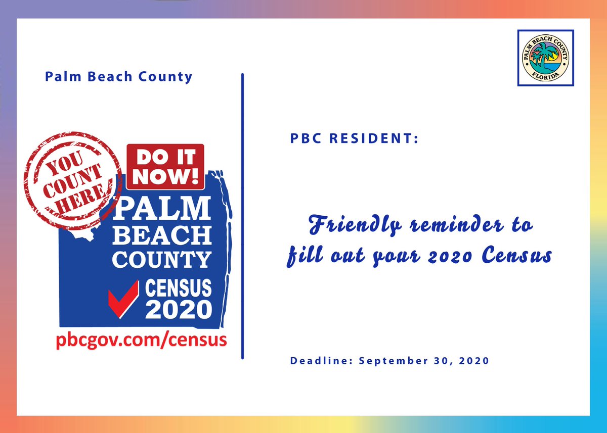 pbcgov's tweet photo. Make sure our communities are accurately counted by responding to the #Census today!

⌛ There's just 1 WEEK left!
✅ Let's make PBC count!
🗣️ Your voice counts! 

Fill out the census by Sept. 30th at https://t.co/UnfjsrFbmn #CountMeInPBC #EveryOneCounts #MakePBCCount https://t.co/nd4wm4gGZA