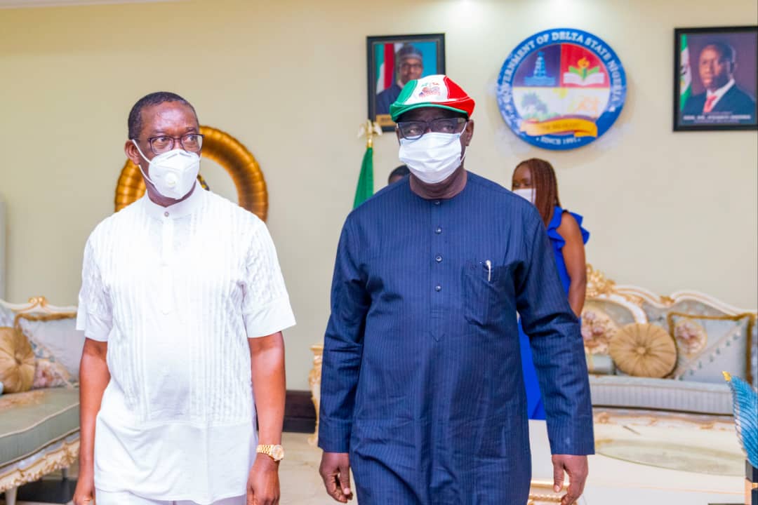 GovernorObaseki's tweet photo. I visited my brother and governor of Delta State, @IAOkowa to thank him for the support during the Edo Governorship election. A dependable patriot, the governor was key to our campaigns and made sure to stand by me until the conclusion of the exercise, which is remarkable. https://t.co/TkEJCHCOHh