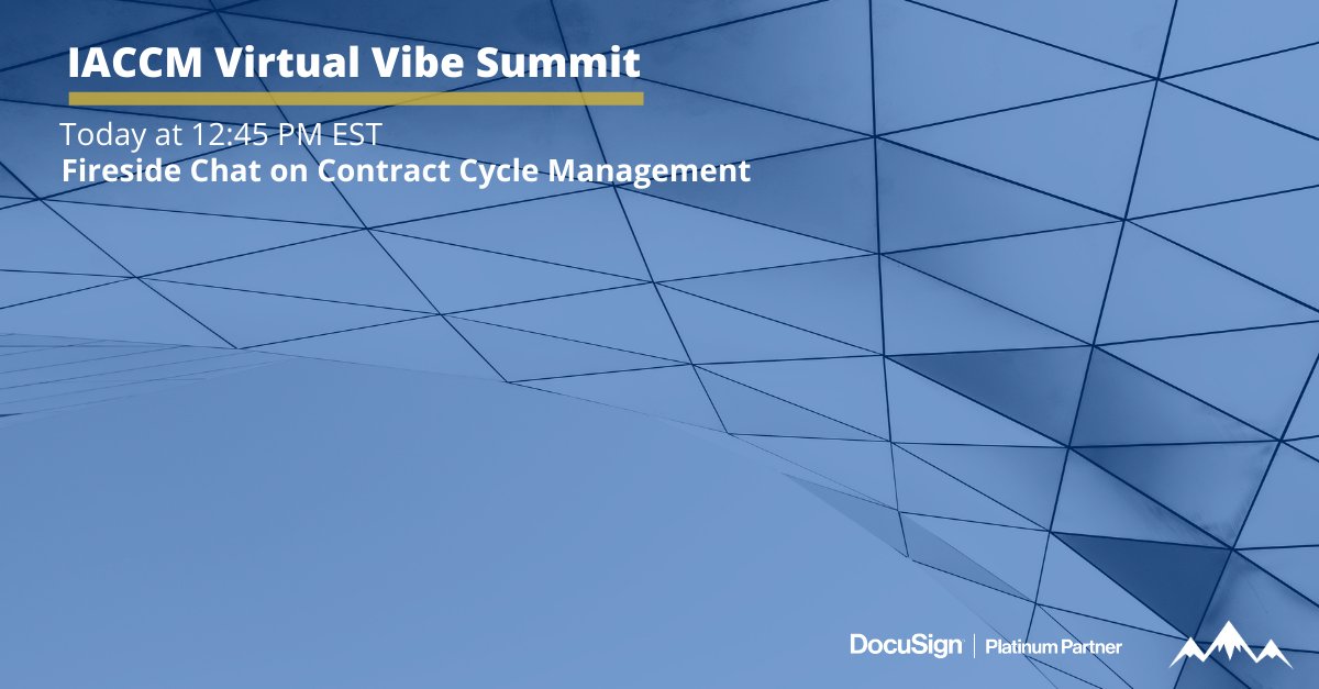 Spaulding_Ridge's tweet photo. Day 3 of the IACCM Vibe Summit is today! If you're planning on attending, be sure to tune in at 12:45 pm EST for a fireside chat with #SpauldingRidge and @DocuSign on #ContractLifecycleManagement.
Register here: https://t.co/7BJYM5Jgq8
#IACCM #VibeSummit #DocuSign https://t.co/ccufTKMNub