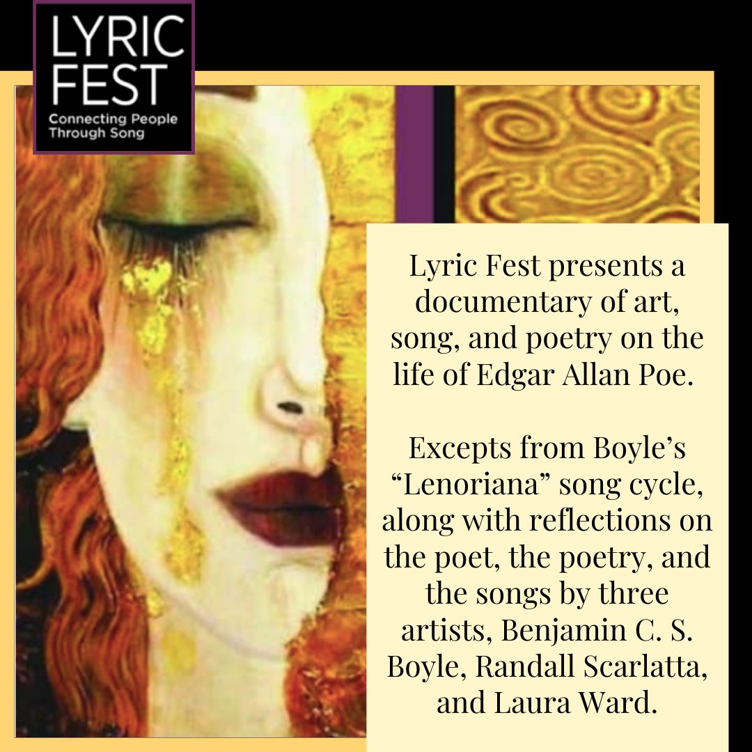lyricfest's tweet photo. Mark your calendars for this exciting, virtual, event!

We are adapting to this difficult time of distancing by presenting "Edgar Allan Poe in Song" in the form of a 30 minute documentary film.

Hope to see you there! https://t.co/SCLfp4C10D