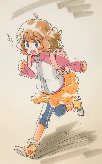 今日の桃子ちゃんセンパイ。のラクガキ。急激に寒くなったのでジャージダッシュで帰宅センパイ。 