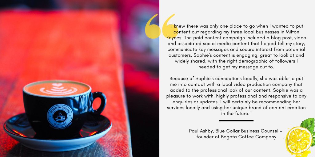 It was so great to work with Paul Ashby, founder of <a href="/BogotaCoffeeCo/">Bogota Coffee</a>, <a href="/BlkandYlwMK/">Fourth & Fifth</a> and <a href="/bluecounsel/">Blue Collar Business Counsel</a> on a content campaign to tell the story of Bogota and launch his new business.

And it was a success! 🥳

Want to chat? Email me - blog@sophieetc.com

#LoveMK #MiltonKeynes