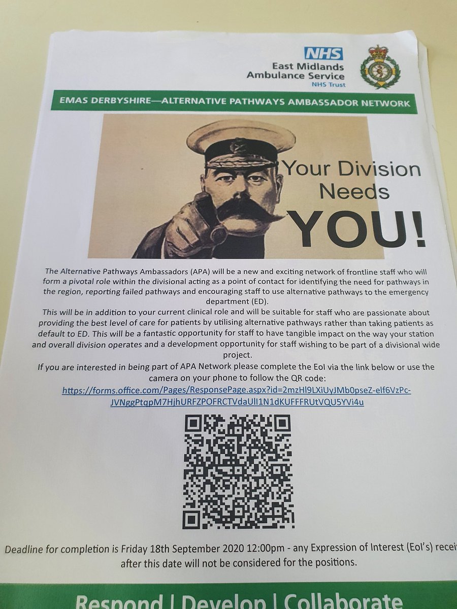 TomJRollinson's tweet photo. Thrilled to welcome 24 Alternative Pathway Ambassadors #APAN in #TeamDerbs. Fantastic network of frontline staff who will be encouraging the use of altern. pthwys to ED. Vital given current prewinter pressure @EMAS_TimS @EMASNHSTrust @EMAS_SamanthaW @EMAS_RickyH @EMAS_AnthonyH https://t.co/rK0I5VPvjw