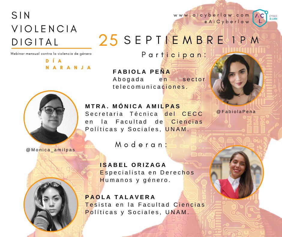aicyberlaw's tweet photo. No te pierdas este viernes nuestro segundo webinar #SinViolenciaDigital 🙆🏻
Contaremos con la participación de @monica_amilpas docente e investigadora, y @FabiolaPena abogada en el sector de telecomunicaciones
👩🏻‍💻Transmisión x FB
Crea un recordatorio en:
https://t.co/q6JGpL6954 https://t.co/b3LbkF5vxW