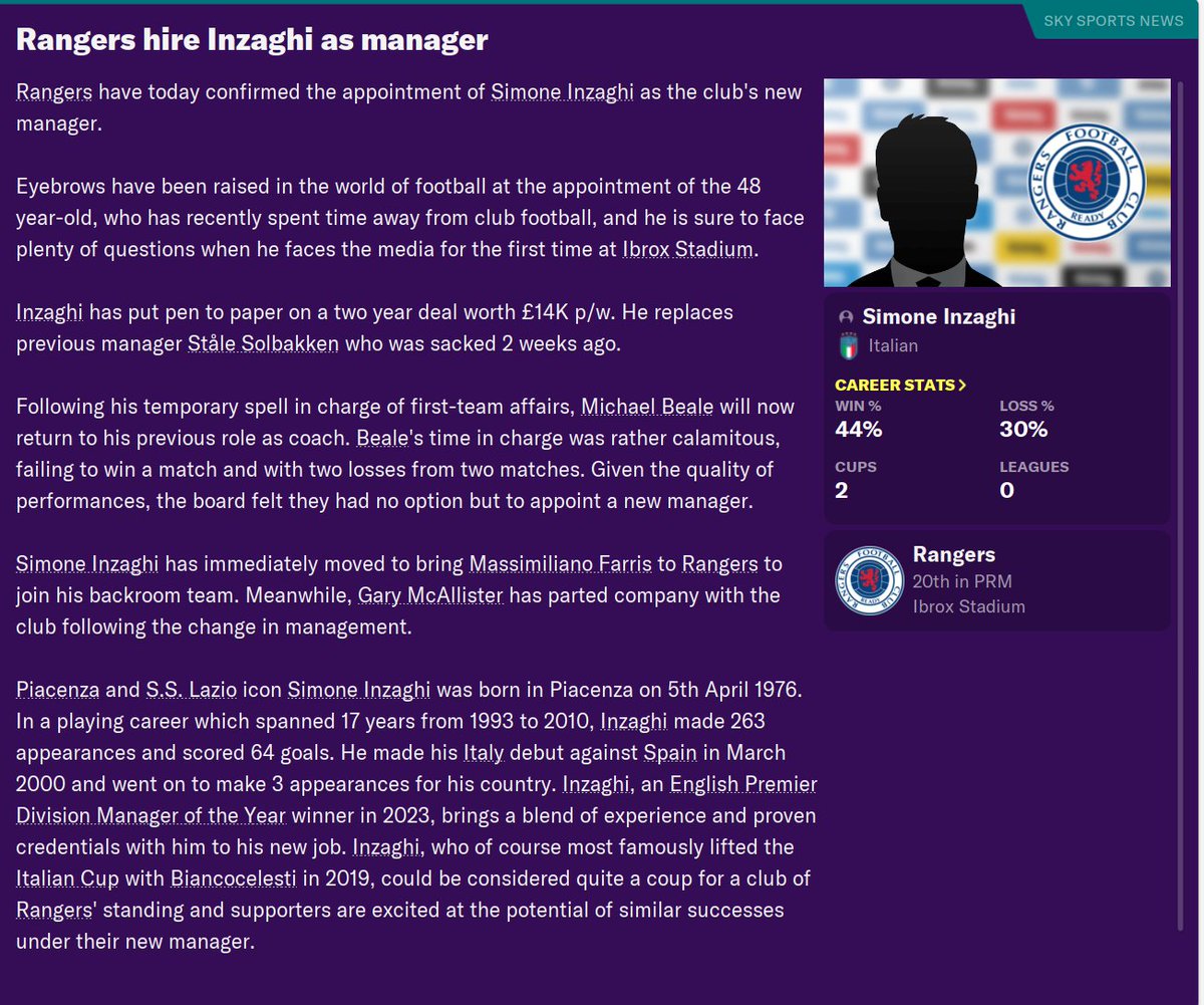 After that abysmal season, Rangers have sacked Solbakken and brought in a proven Championship manager... Simone Inzaghi.