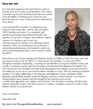 CrystalIsert's tweet image. Here are your Local President Candidates, @hclocalnstu!  Election is by universal suffrage (all County NSTU members vote) on Tuesday, October 20, 2020.  #nstu #vote