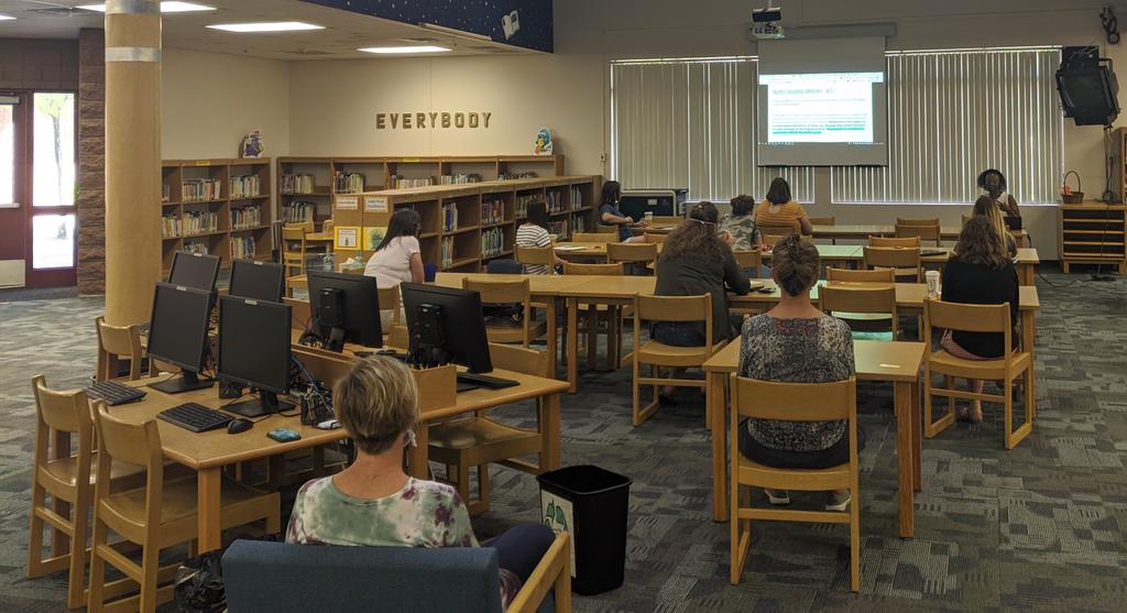 droets's tweet image. 1st-3rd grade staff hearing about SEL and supporting our students returning to school from one of our counselors, Constance. @DVUSD