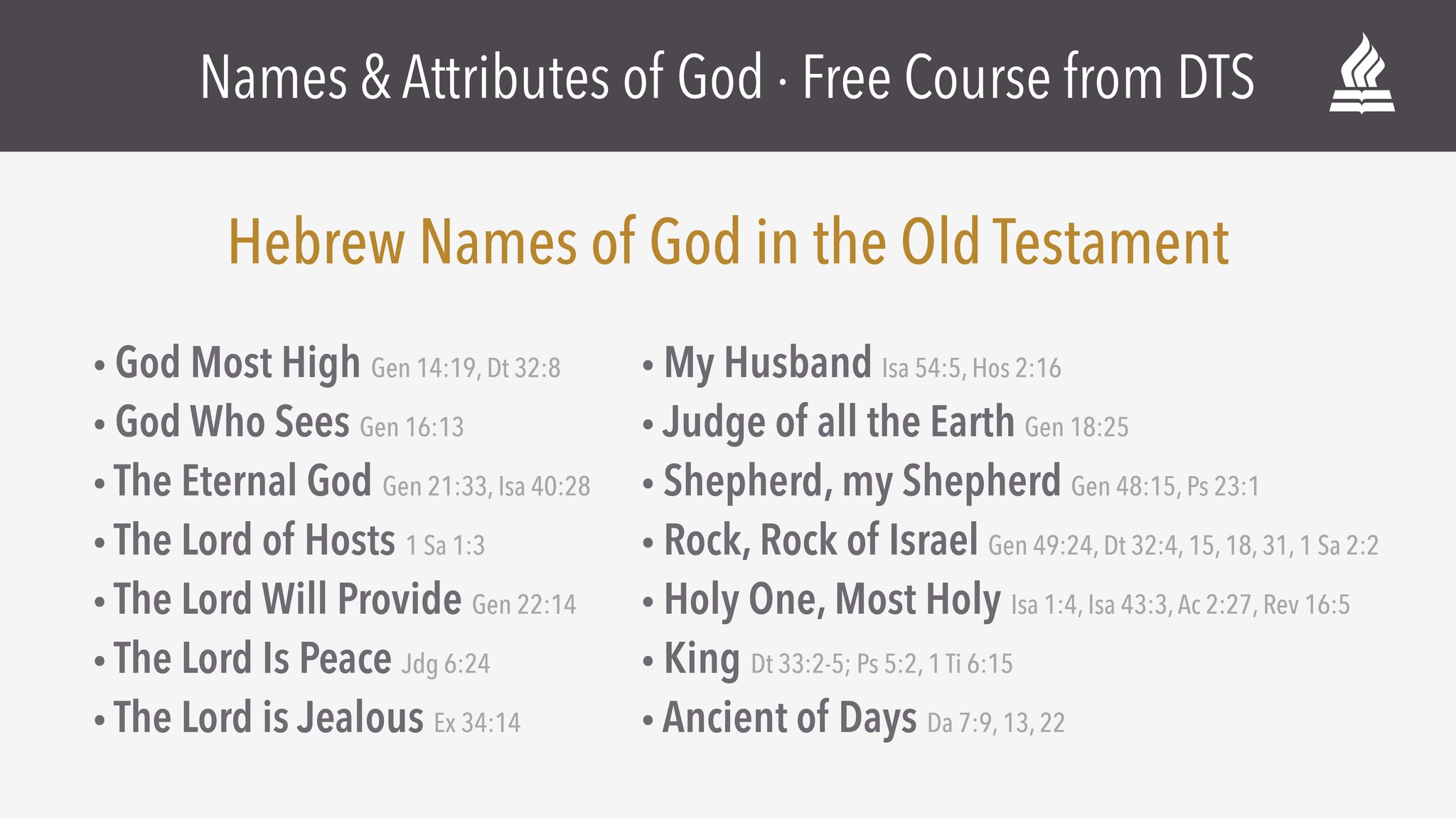 Dallas Theological Seminary on Twitter: "In our new, free online course,  The Names and Attributes of God, Dr. Scott Horrell lists some of the Hebrew  names that God gives Himself in the Old Testament. What can we learn about  God because of these names ...
