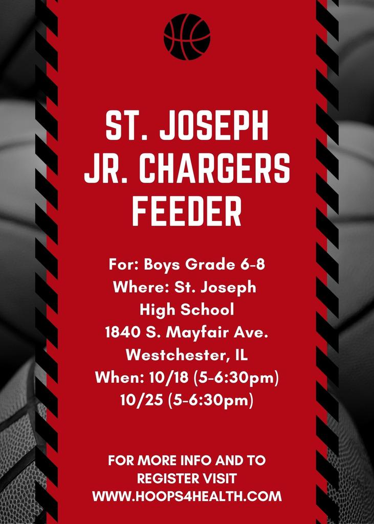 St. Joseph Jr. Chargers Feeder tryouts kick off 10/18! For more info and to register visit hoops4health.com #jrchargersfeeder <a href="/SJChargerHoops/">St. Joseph Charger Basketball</a>