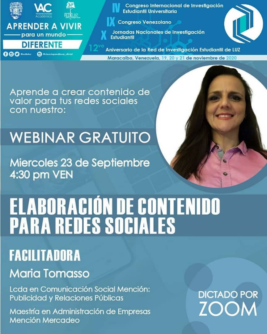 Te invitamos a participar el Webinar “Elaboración de contenido para redes sociales”. Para inscribirte ➡️ forms.gle/hHkFNUWzKsrNiW…
Una vez que estés inscrito, a través de este enlace te llevará a Zoom en el cual se llevará a cabo el webinar ➡️
us02web.zoom.us/j/9705560932