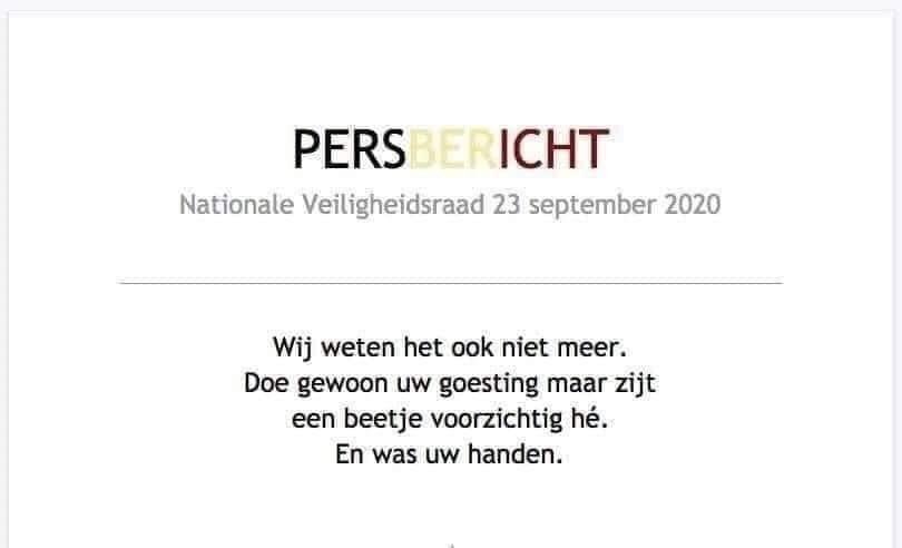 KrisColpaert's tweet photo. Belangrijke update van onze veiligheidsraad #corona #jokes #veiligheidsraad https://t.co/VaiPaXHmUA