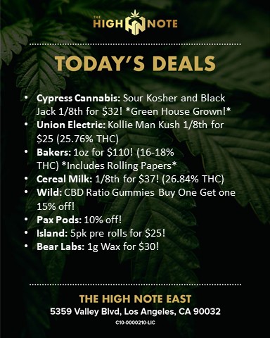 TheHighNoteCA's tweet photo. Hump day deals are here! Stock up on #cypresscannabis #unionelectric #BakersCannabis @Wyld_Canna @pax @findisland #BEARlabs and more!

#Deals #Dailydeals #sales #promotions #Sale #EssentialBusiness #thehighnote https://t.co/qIxo1xRCEX