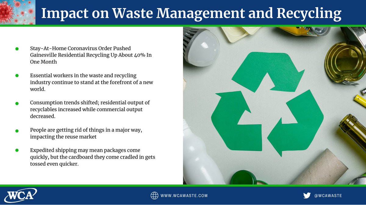 wcawaste's tweet photo. This @WUFTNews article explores how the Corona Virus has impacted recycling in Gainesville, FL. We are thankful to be a part of the essential workers in the waste industry at the forefront of a new world.
 https://t.co/AGTM9li28P https://t.co/Iu3sZmJoWF