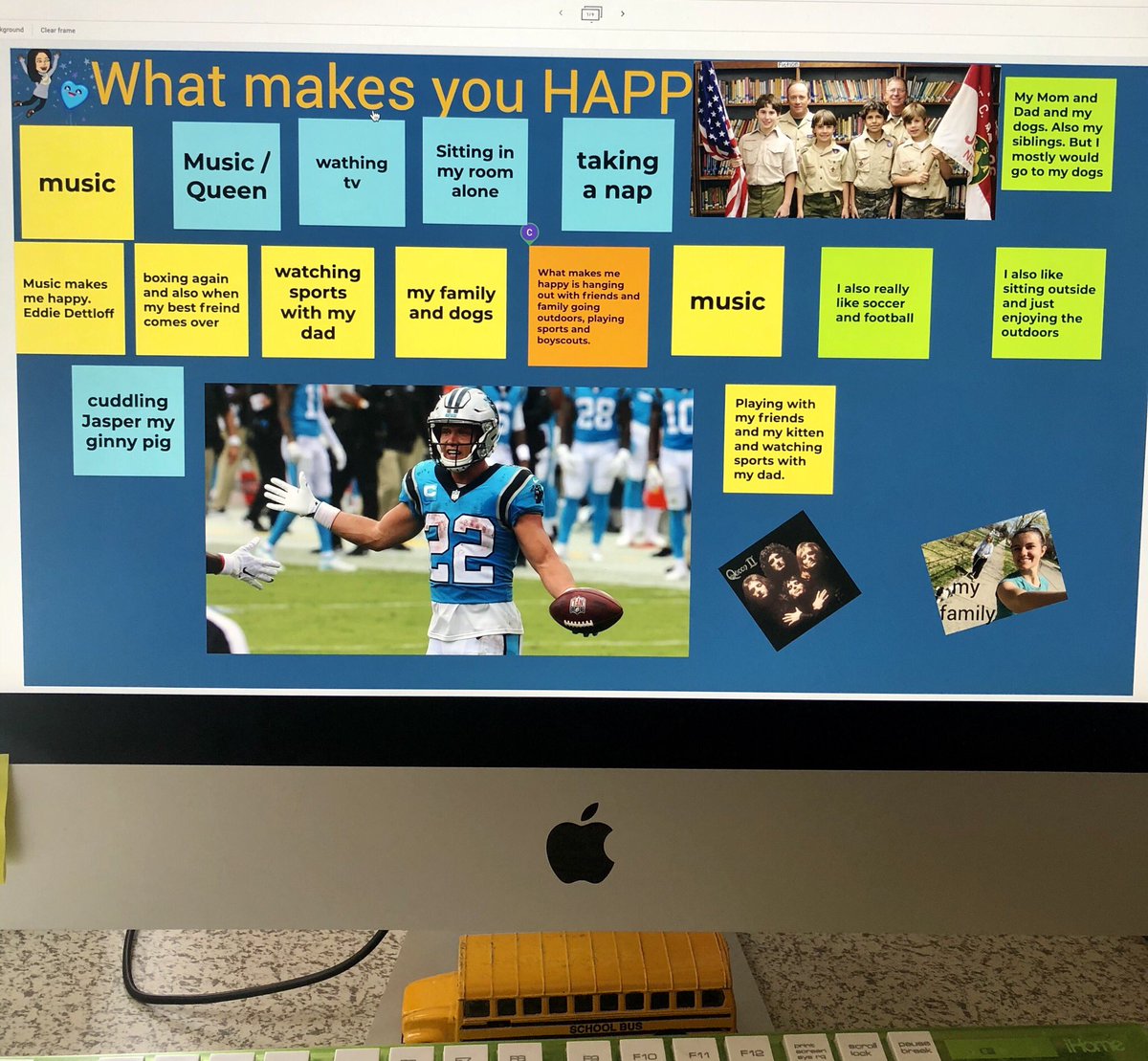 mahaight's tweet photo. talking about emotions & moods today in our Wed mtgs- Jamboard never disappoints! 💙💛 #virtualSEL #whatmakesyouhappy https://t.co/9p8CtcGRWp