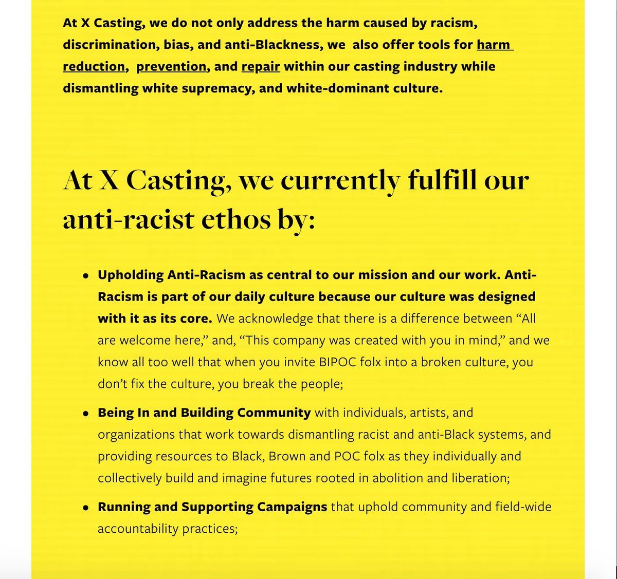 XCastingNYC's tweet photo. Anti-Racism has always been central to our core values. Our culture was created with BIPOC joy in mind, &amp; our mission serves as a radical counterpoint to the tradition of casting by imagining new processes rooted in the resiliency and success of BIPOC actors. (Thread 2/3) https://t.co/tqjp1OGTmk