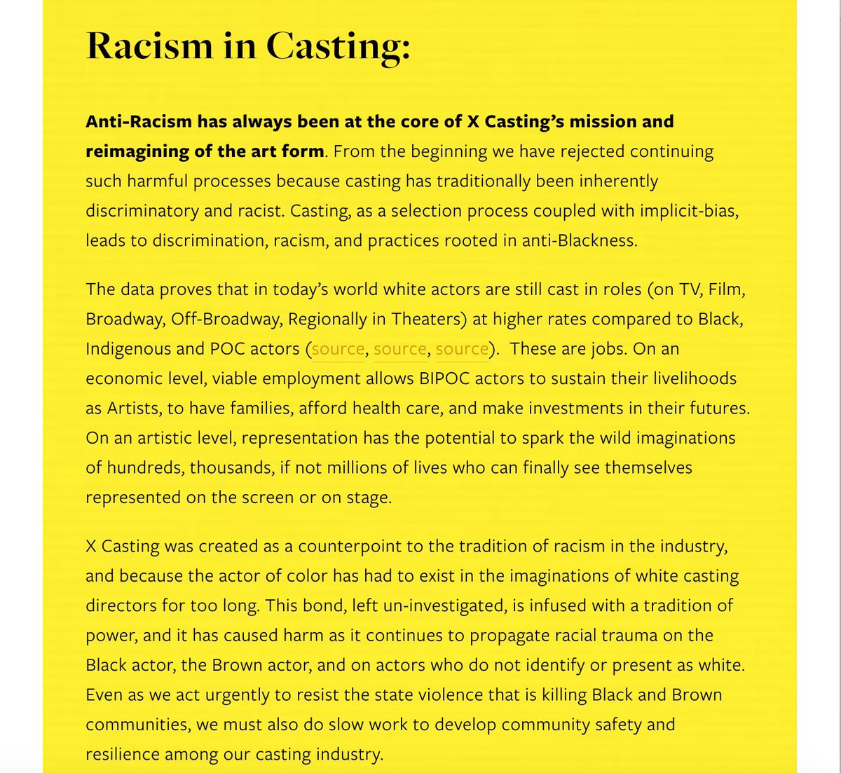 XCastingNYC's tweet photo. Anti-Racism has always been central to our core values. Our culture was created with BIPOC joy in mind, &amp; our mission serves as a radical counterpoint to the tradition of casting by imagining new processes rooted in the resiliency and success of BIPOC actors. (Thread 2/3) https://t.co/tqjp1OGTmk