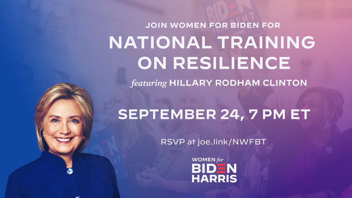 HillaryClinton's tweet photo. #WomenforBiden are gathering this Thursday at 7pm ET for a national call. Join @PPAct's @alexismcgill and me to talk resilience, solidarity, and winning. https://t.co/TKrFE3kwA5 https://t.co/cf2zxPsQcG