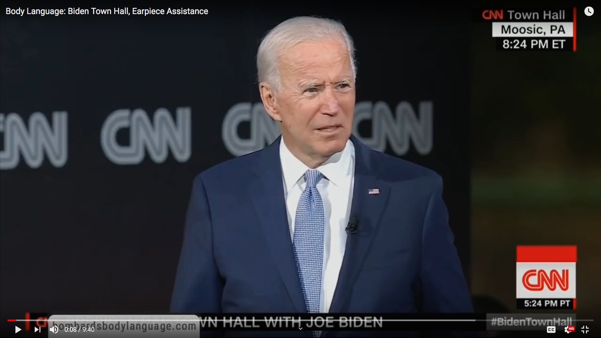 She's correct that Biden has an earpiece, but it's MUCH MORE than that.The proof is his slack, confused, frightened face before he begins getting the answers through his earpiece.