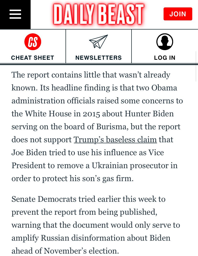 Many of these reports also did not mention Hunter Biden's business associations with Chinese nationals linked to the CCP and PLA.They did, however, really let us know that "Russian disinformation" made the rounds on their slack channels this morning.