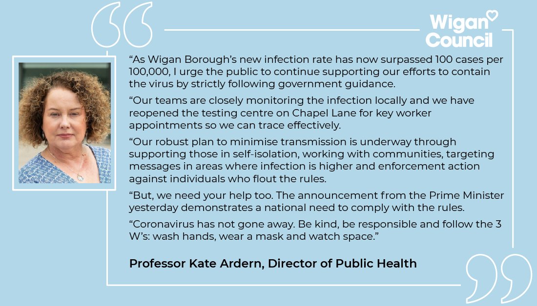 WiganCouncil's tweet image. A message from Prof Kate Ardern ahead of our Covid-19 tracker being published tomorrow.