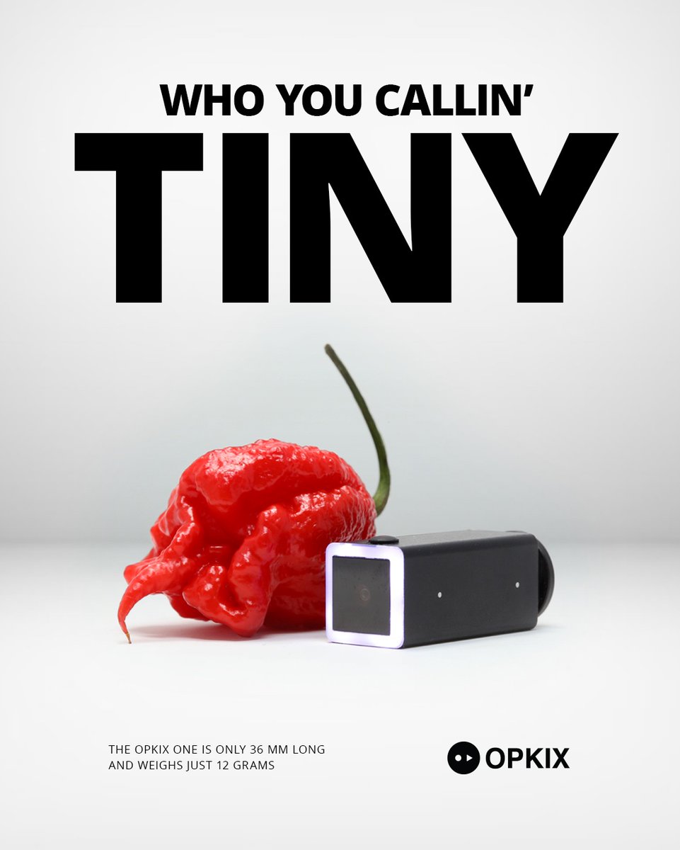 opkix's tweet photo. The World’s hottest pepper, the Carolina Reaper is small and mighty just like the OPKIX One.

The #OPKIXOne is just 36mm in length and always up for life’s biggest adventures.
.
.
.
#WorldsHottestPepper #CarolinaReaper #HotOnes #HotOnesChallenge #Spicy #HotPeppers #HotPepper https://t.co/N4ba6XNc22