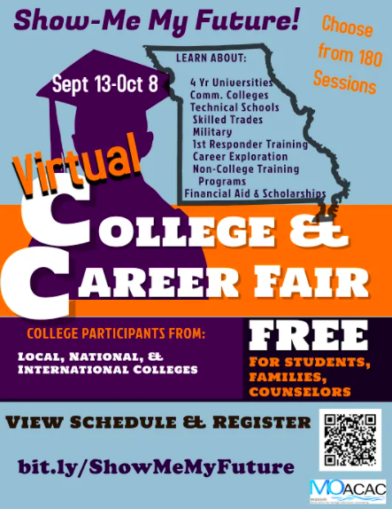 The @MOACAC Show-Me My Future Virtual College &amp; Career Fair is still happening until Oct 8th! Sign up for some free sessions to learn more about some options for your future: bit.ly/ShowMeMyFuture.