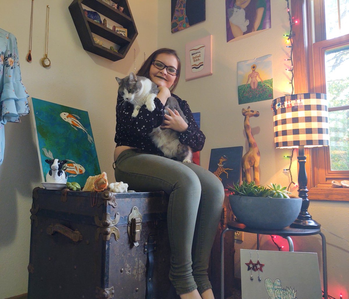 kyla_kitten's tweet photo. Just a girl with her cat surrounded by art💗✨ https://t.co/orX1lDUoQB