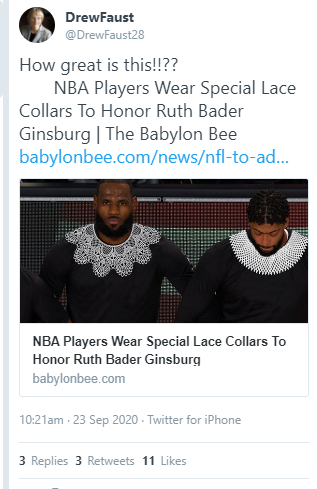 Libs unironically sharing the  @TheBabylonBee article about NBA players wearing lace collars is pretty funny