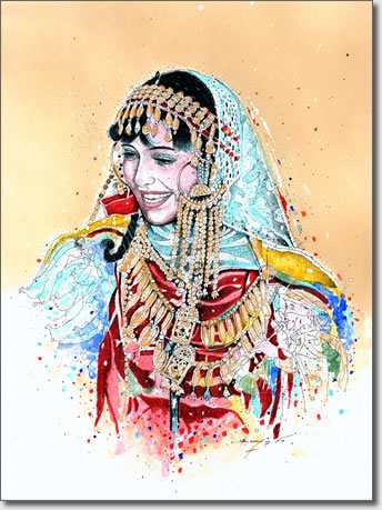 Mzab : La mariée porte un voile de couleur rouge, et se pare d'une multitude de bijoux en or.