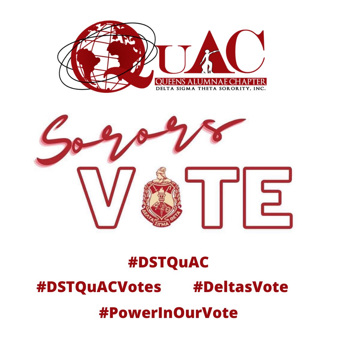 DSTQuAC's tweet photo. The Queens Alumnae Chapter knows there is Power In Our Vote.  Exercise your power by taking advantage of early voting, mail in voting, or safely voting in person on November 3rd because YOUR VOTE MATTERS
#dstquacvotes
#powerinourvote 
#deltasvote
#dstquac https://t.co/uKfNTfgSyq