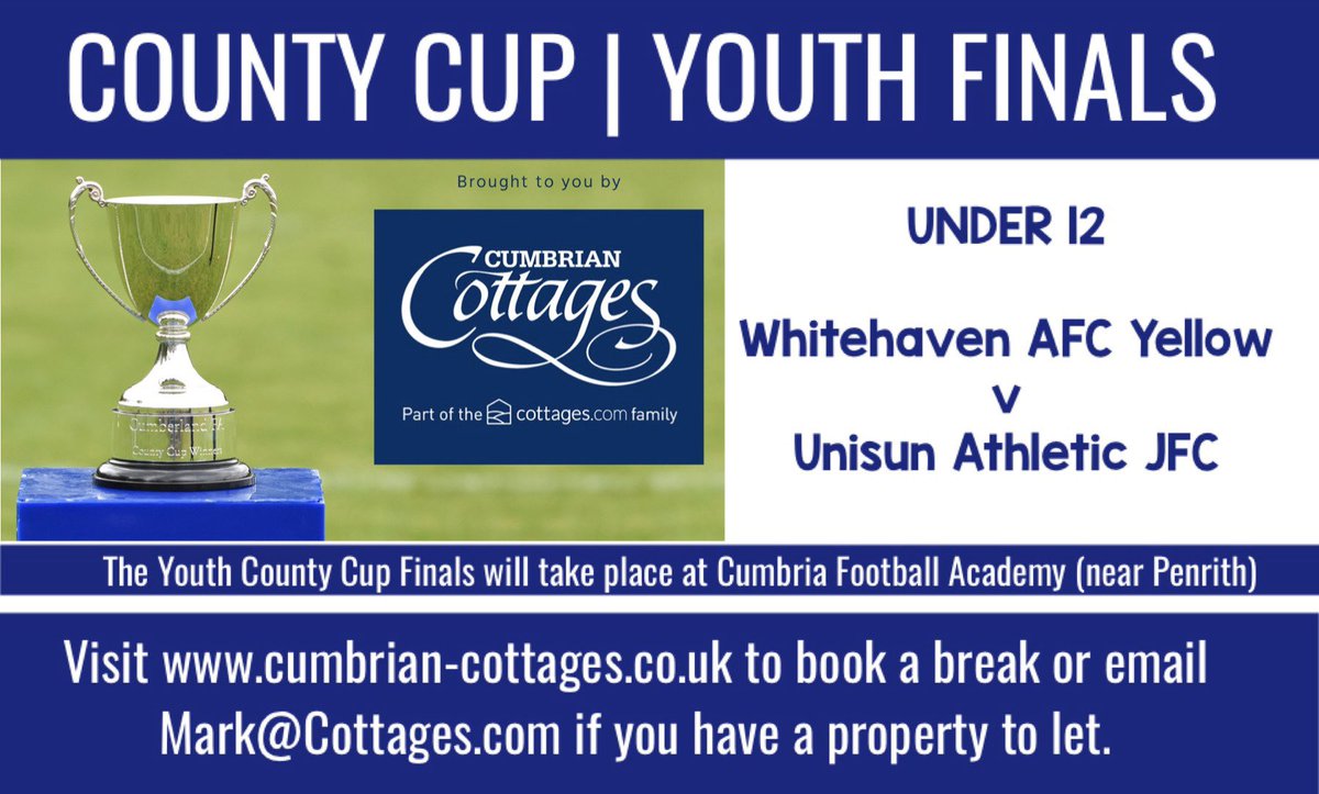 CumberlandFA's tweet image. COUNTY CUP | This Sunday we’re looking forward to concluding the 2019-20 Under 12 #CountyCup supported by Cumbrian Cottages! 

Good luck to both teams and the team of match officials 👍