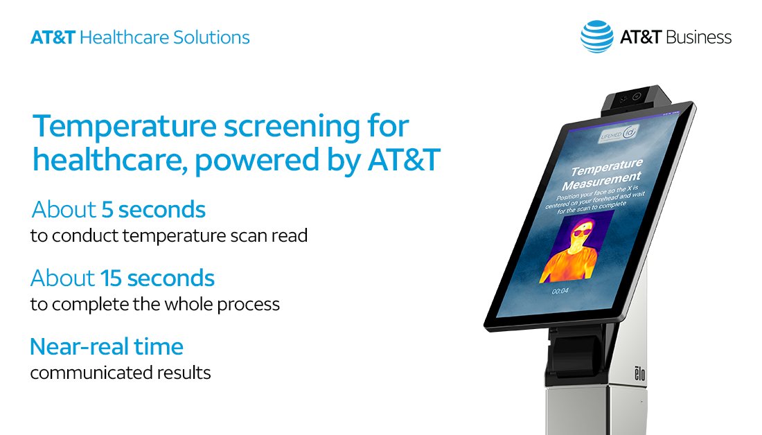 <a href="/ATTBusiness/">AT&T Business</a> Technology helps reduce coronavirus exposure by reducing opportunities for spread. Modern tech like temperature sensors and remote check-ins allow the system to continue serving #COVID19 and non-COVID patients alike while reducing potential exposure risks. #BIZTALKS #HealthTech