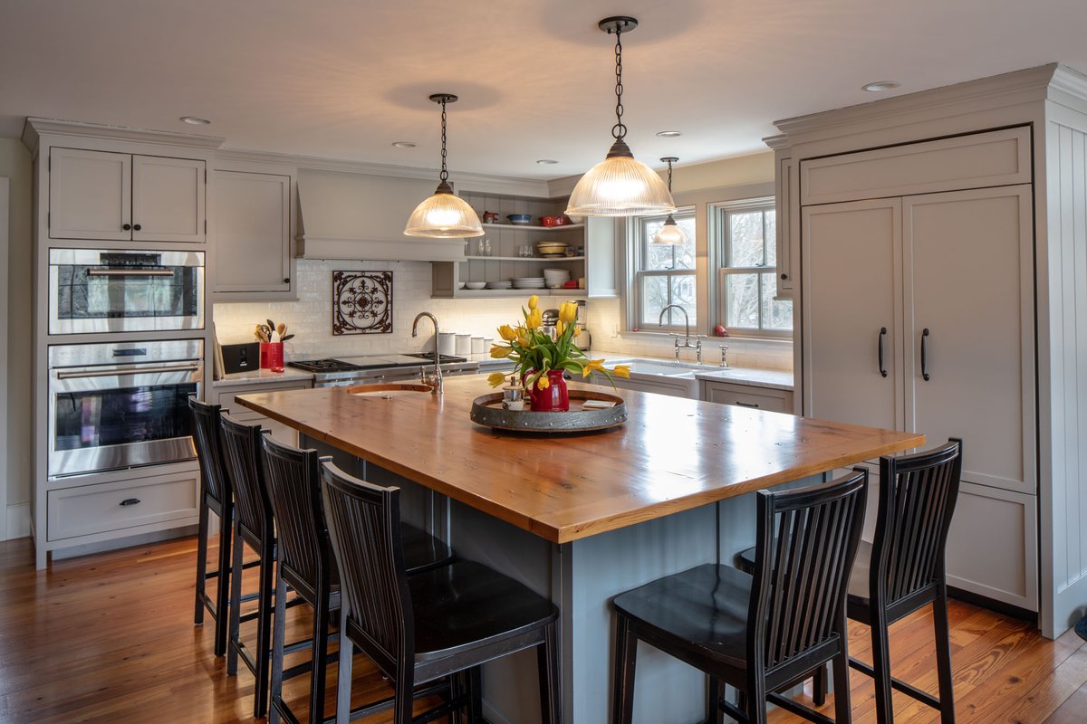 C_finehomes's tweet photo. Showing off our beautiful farmhouse kitchen. The native red pine island top was salvaged during the renovation demo allowing past character to remain in the home. #homesweethome #homedecor #custommade #homebuilders https://t.co/G9yXqmoTV5