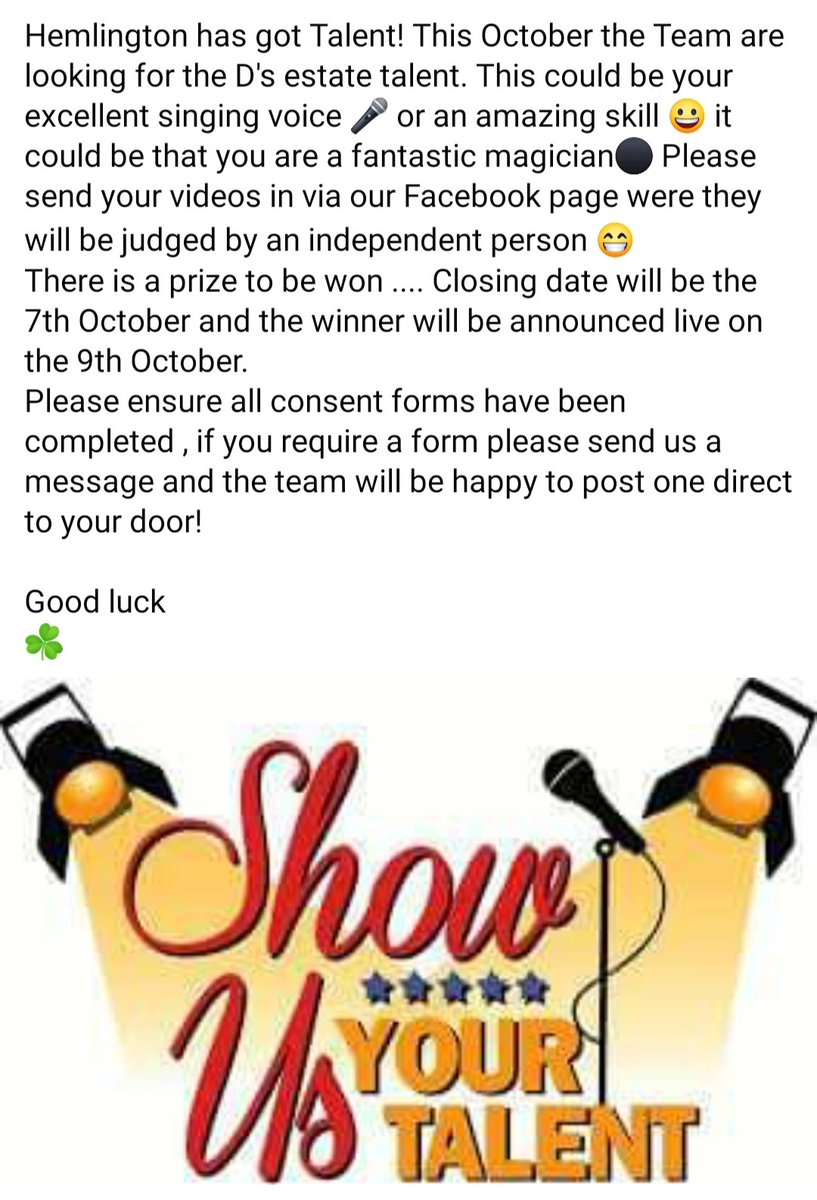 Hemlington has got talent! 😀 The team cannot wait for this exciting event! <a href="/MartinpThirteen/">@Thirteen_MartinP</a> <a href="/Thirteen_SimonR/">Simon</a> <a href="/Thirteen_AshD/">Ashley Dearlove</a> <a href="/Thirteen_Group/">Thirteen Group</a>