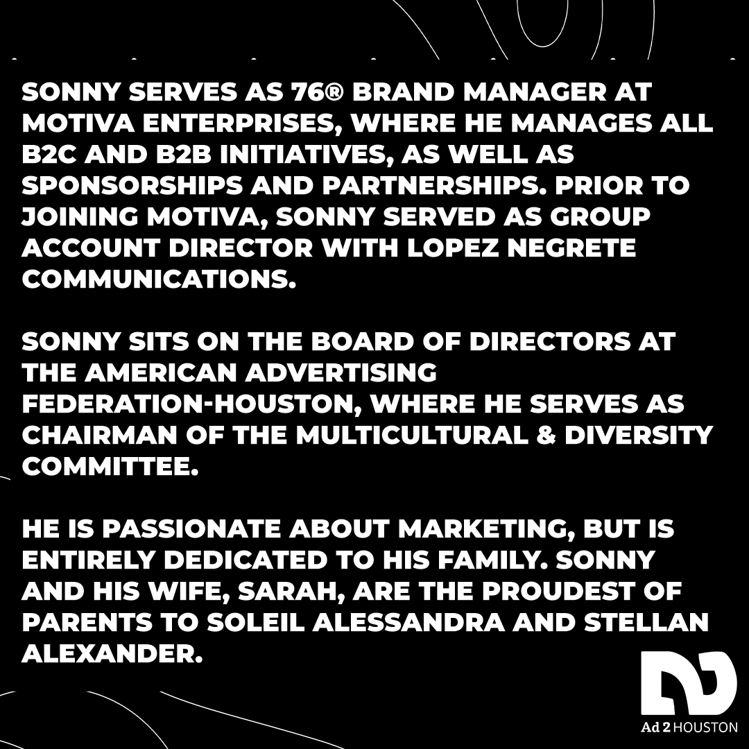 Ad2Houston's tweet photo. We're delighted to have Sonny Villarreal, 76® Brand Manager at Motiva Enterprises, as a panelist for our first Real Talk series on the Power in Diversity + Inclusion on September 24th at 6 pm. ⁣ #DEI #DI

Link: https://t.co/i1XSGetKeT https://t.co/KROUfKF2ar