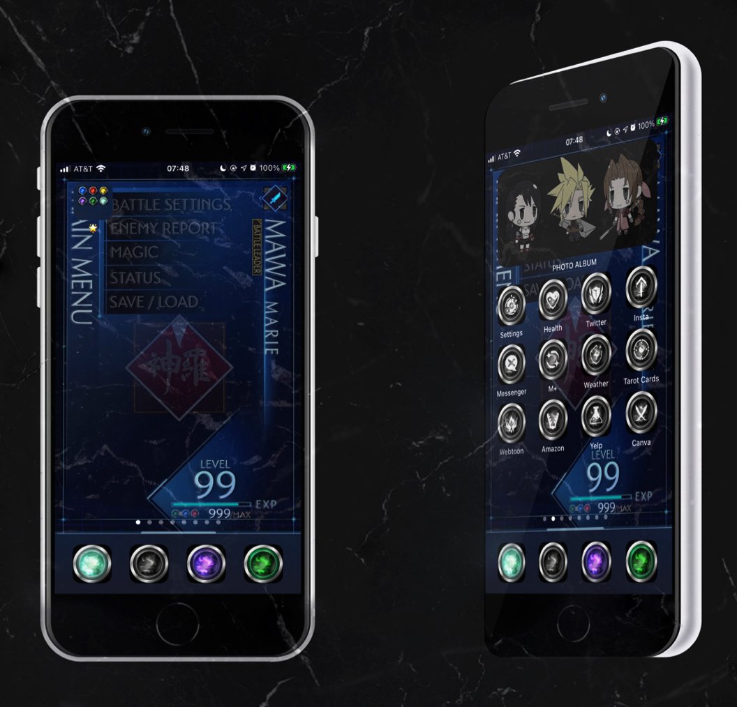 mawamari's tweet image. 15 hours of progress later~ (still pending completion)
#iPhoneHomeScreen #FF7R #mockups #UI