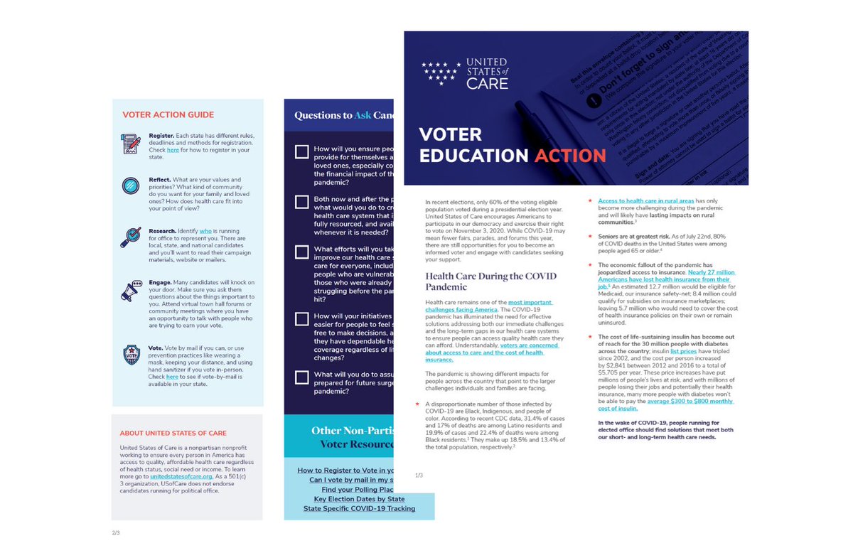 Health care is among voters’ top priorities. Today, USofCare released its 2020 Voter Action Guide to engage, educate, and empower voters in the run-up to Election Day. https://unitedstatesofcare.org/resources/2020-voter-action-guide/