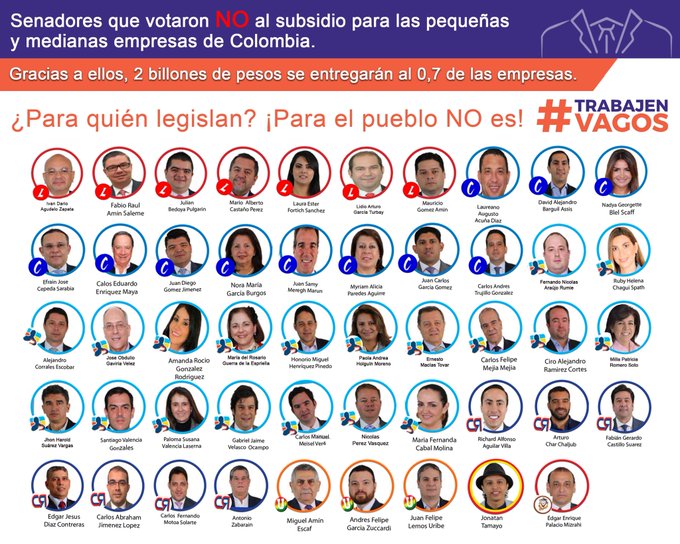adolforivasdiaz's tweet photo. Estos son los Senadores que le negaron el subsidio a las microempresas de Colombia. 😠

¡Ninguno, absolutamente ninguno debe salir elegido en 2022! Esta gente es una vergüenza para Colombia. Tomen nota microempresarios. 👇 https://t.co/X41NmNaYuq
