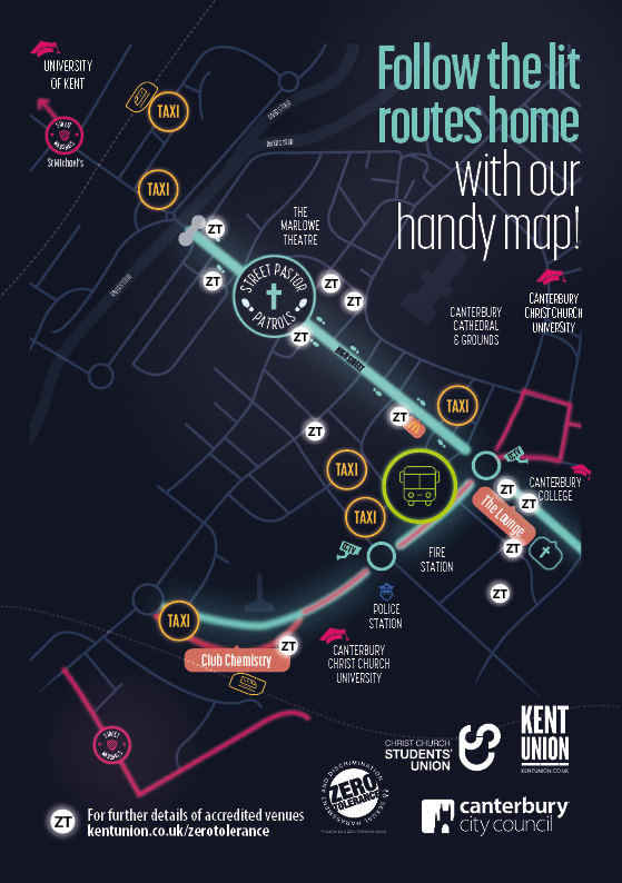UniKent's tweet photo. If you're heading out in Canterbury this evening, please take a look at the #LitRoutes map for recommended routes. And don't forget to follow social distancing guidelines including the 'rule of 6'. Have a good evening! https://t.co/6IyVs1nbdt