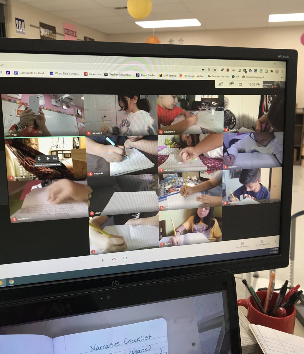 HennerKim's tweet photo. Teaching Writer’s Workshop remotely. My authors are drafting their Personal Narratives📝 #wdsd7 @WDJH_Panthers https://t.co/ar4NBRLRNu