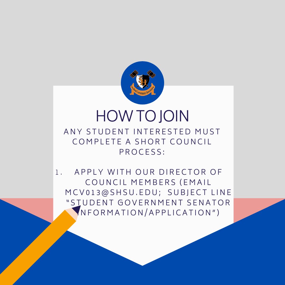 SamHouston_SGA's tweet photo. Interested in becoming a Senator? 
Fill out a application with the link below!

https://t.co/5WXNnIdTjq

#SHSU https://t.co/CWHZhScqyi