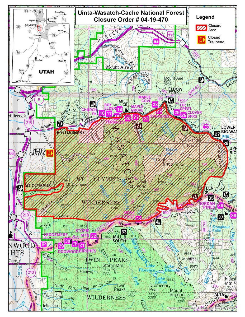 brian_schnee's tweet photo. Pretty significant @UWCNF closure due to the #NeffsFire.

ALL trails and trail heads between Mill Creek Canyon Road (on the north) and Big Cottonwood Canyon Road (on the south) are CLOSED.

131 fire personnel are working on the fire today. 

⚠️NOT a good idea to fly that drone!⚠️ https://t.co/d2VsocHYIh