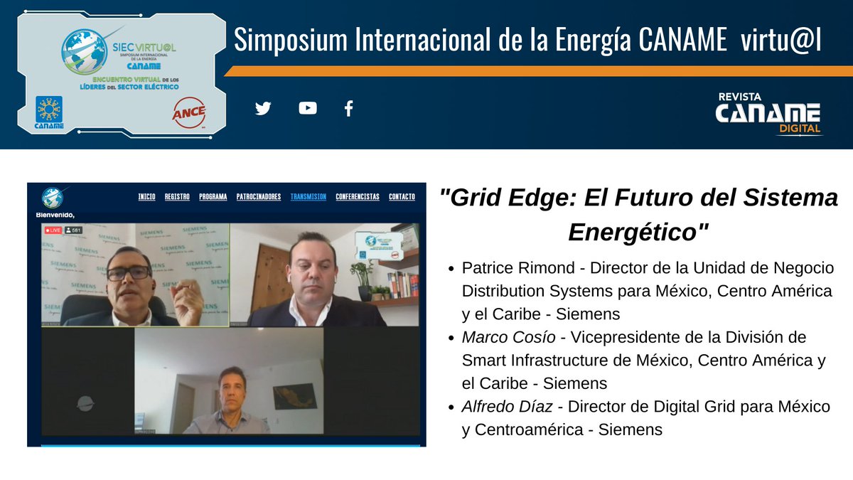 canamemx's tweet photo. Los representantes de @Siemens_Mexico presentaron un panorama de las tendencias en el consumo de #energía y la necesidad de alternativas inteligentes para su utilización de forma eficiente. Resaltando el rol de las manufacturas eléctricas.
#SIECvirtual #GridEdge https://t.co/PsiW2J0Oy4