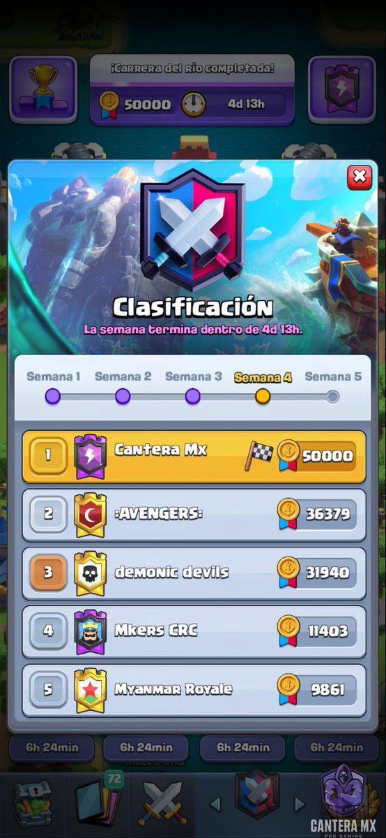 Nuestra cuarta semana consecutiva ganando en primer lugar la Guerra de Clanes, hoy a primer hora a media semana rompiendo records! 
#clashroyale  #equipocompetitivo  #guerradeclanes  #mejorando