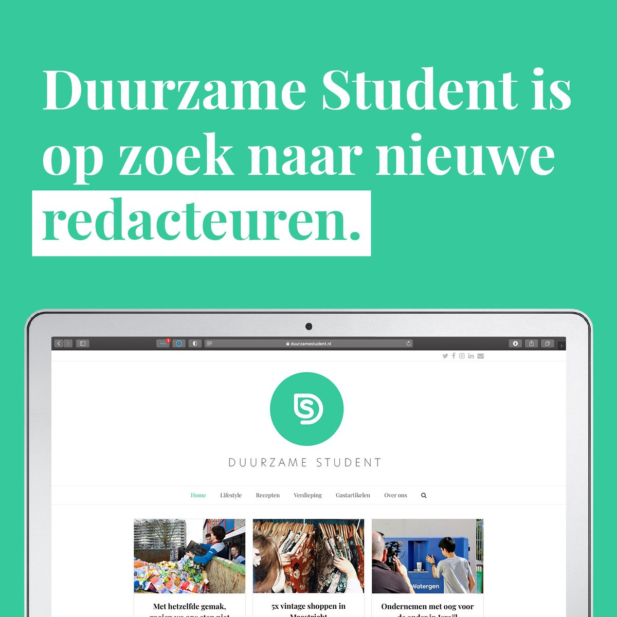 Kom jij het team van Duurzame Student versterken? ✏️ Of je nu wilt schrijven over duurzaam ondernemerschap, vegan worteltaart, klimaatpsychologie, champignons kweken uit koffiedrap of klimaatbeleid... Alles is welkom! 

duurzamestudent.nl/over-ons/schri…