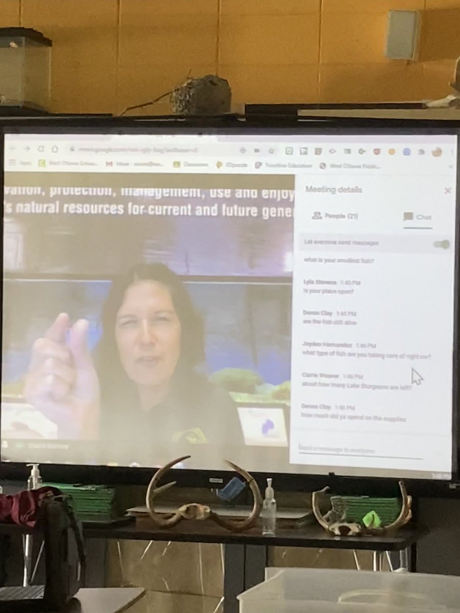 FishCrazyTeach's tweet photo. Mac Bay 6th grade scientists were treated to a virtual visit from Shana Ramsey at Wolf Lake Hatchery today! We learned a ton about fish and how hatcheries work.#woms #macbayscience @MDNR_Fisheries https://t.co/saU0Z5U8ic